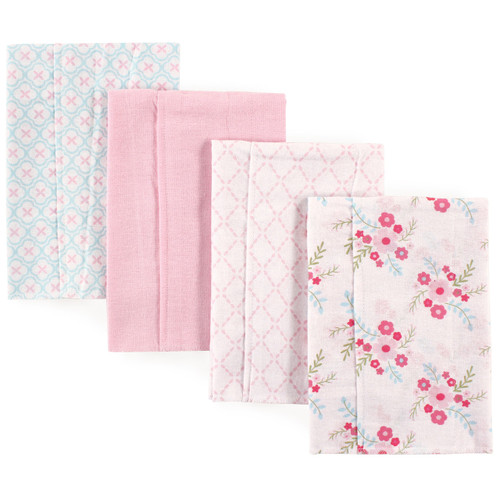 Luvable Friends Girl Flannel Burp Cloth, 4-Pack, Floral