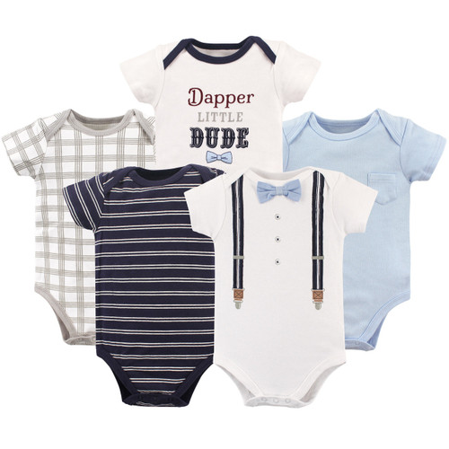 Little Treasure Boy Bodysuits, 5-Pack, Dapper Little Dude