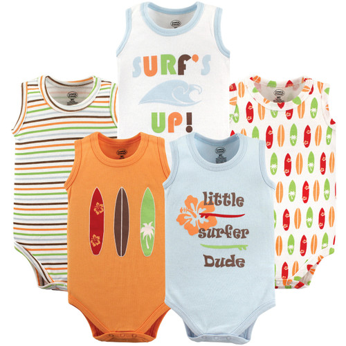 Luvable Friends Boy Sleeveless Bodysuits, 5-Pack, Surfer