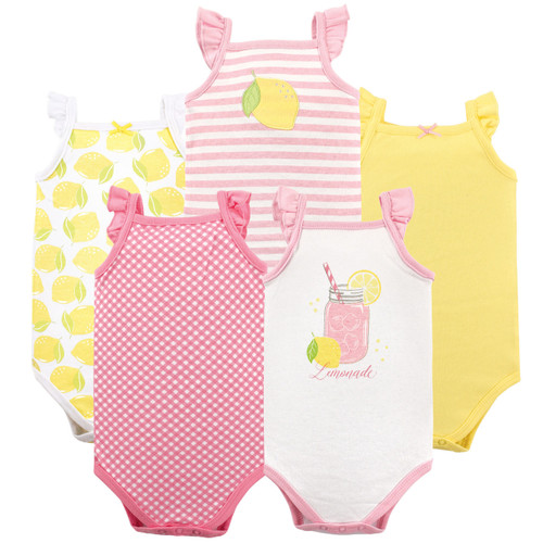 Hudson Baby Girl Sleeveless Bodysuits, 5-Pack, Lemonade