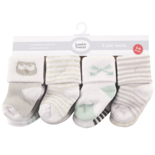 Luvable Friends Newborn and Baby Terry Socks, Owl
