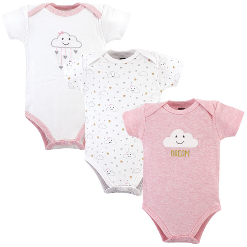 Hudson Baby Cotton Bodysuits 3-Pack, Pink Clouds