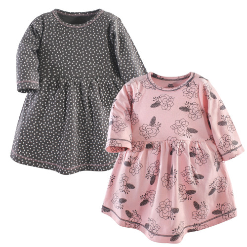 Yoga Sprout Girl Toddler Cotton Dress, 2 Pack, Feather Floral