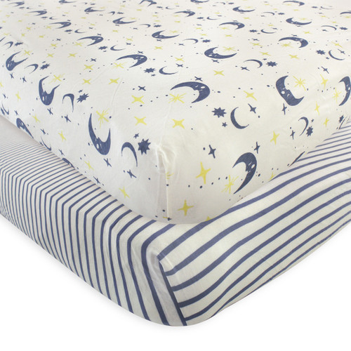 Touched By Nature Boy and Girl Organic Fitted Crib Sheets, 2-Pack, Moon