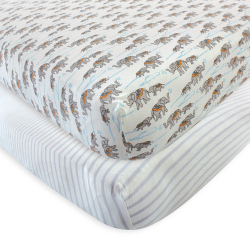 Touched By Nature Boy and Girl Organic Fitted Crib Sheets, 2-Pack, Elephant