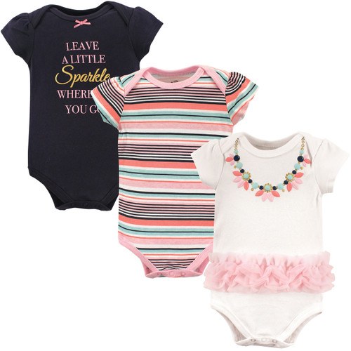 Little Treasure Cotton Bodysuits, Sparkle Necklace Short-Sleeve