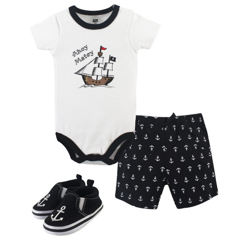 Hudson Baby Cotton Bodysuit, Shorts and Shoe Set, Pirate