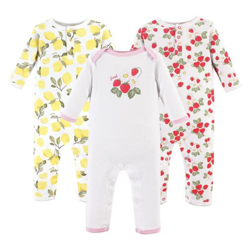 Hudson Baby Girl Union Suits/Coveralls, 3-Pack, Fruit