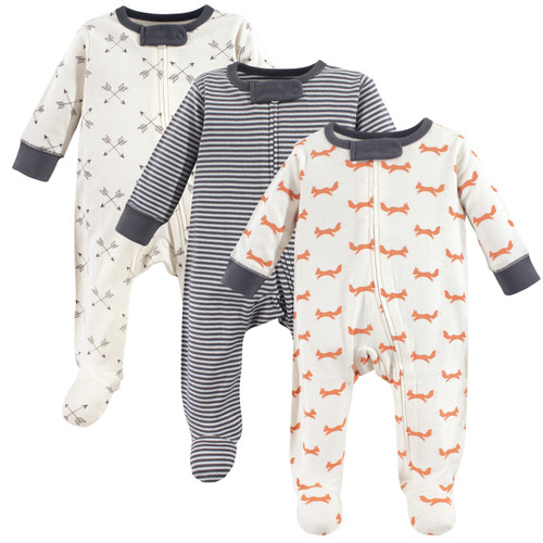 Touched By Nature Boy Organic Cotton Sleep and Play, 3-Pack, Fox