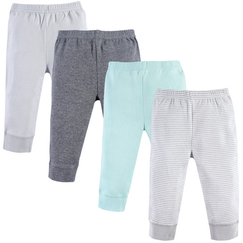 Luvable Friends Boy and Girl Tapered Ankle Pants, 4-Pack, Light Gray Stripes