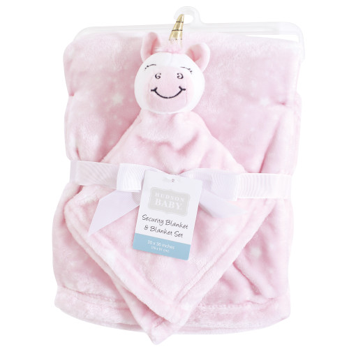 Hudson Baby Plush Blanket with Security Blanket, Pink Unicorn