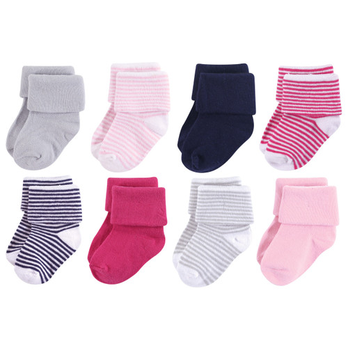 Luvable Friends Girl Baby Socks, 8-Pack, Navy Pink