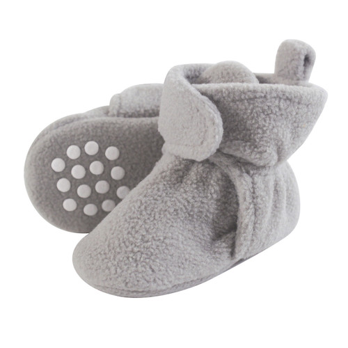 Luvable Friends Boy and Girl Baby Fleece Booties, Neutral Gray