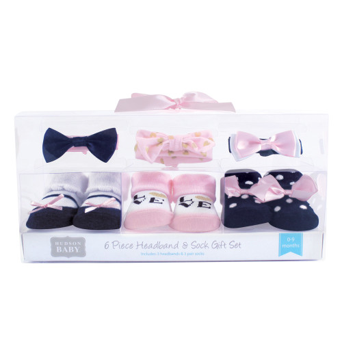 Hudson Baby Headband and Socks Giftset, Navy Love