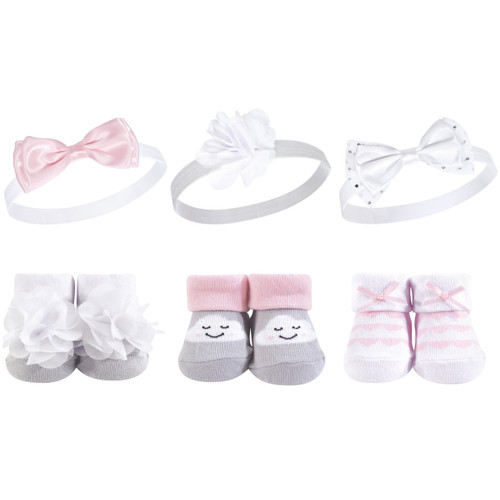 Hudson Baby Girl Headband and Socks Set, 6 Piece, Cloud