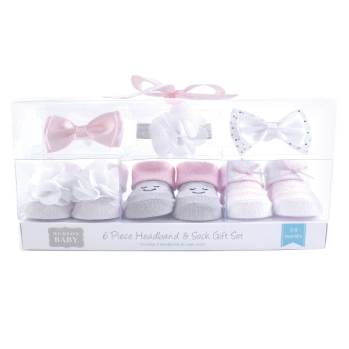 Hudson Baby Headband and Socks Giftset, Gray Cloud