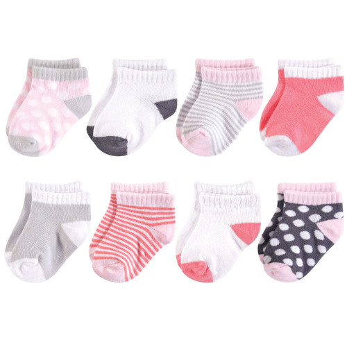 Luvable Friends Girl No Show Socks, 8-Pack, Gray Pink Dot