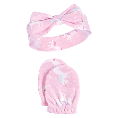 Hudson Baby Cotton Headband and Scratch Mitten Set, Unicorn