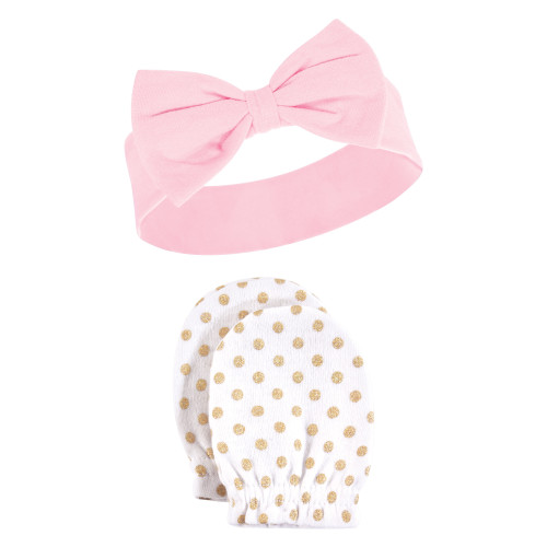 Hudson Baby Cotton Headband and Scratch Mitten Set, Dots
