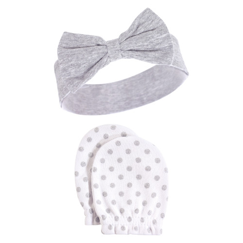 Hudson Baby Cotton Headband and Scratch Mitten Set, Dots