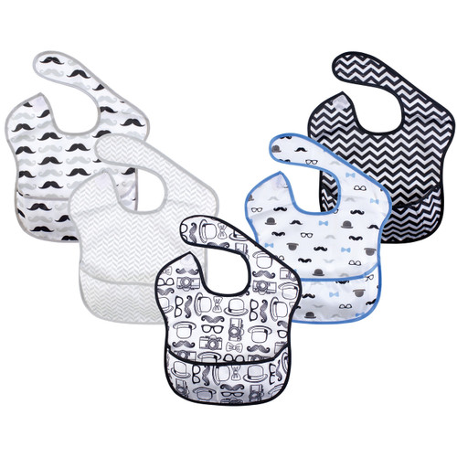 Hudson Baby Boy Waterproof Bibs, 5-Pack, Gentleman, Feeder Bib