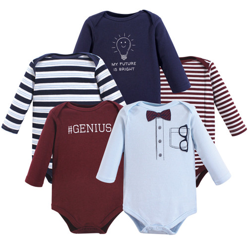 Little Treasure Boy Cotton Bodysuits, 5-Pack, Genius