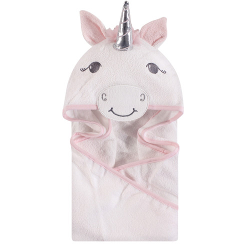 Hudson Baby Girl Animal Face Hooded Towel, White Unicorn