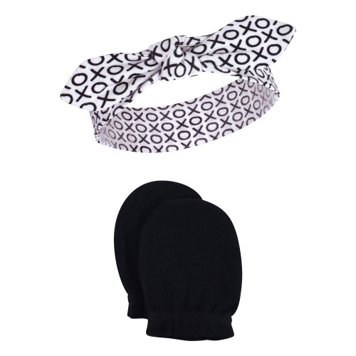 Hudson Baby Cotton Headband and Scratch Mitten Set, Xoxo