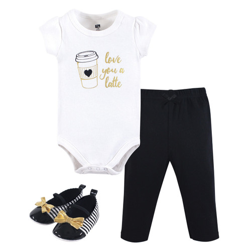 Hudson Baby Bodysuit, Pants and Shoe Set, 3Piece Set, Latte Baby and