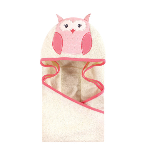 Hudson Baby Girl Animal Face Hooded Towel, Modern Owl