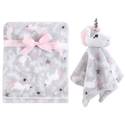 Hudson Baby Girl Plush Blanket and Security Blanket, 2-Piece Set, Whimsical Unicorn