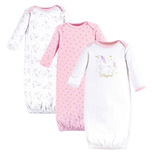 Hudson Baby Girl Gowns, 3-Pack, Magical Unicorn