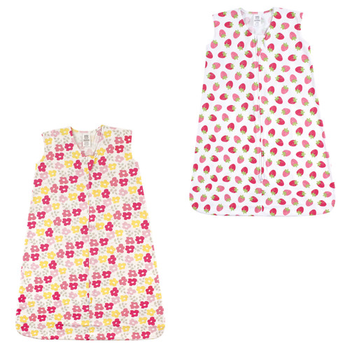 Luvable Friends Safe Sleep Wearable Cotton Sleeping Bag/Blanket, 2-Pack, Flowers and Strawberry