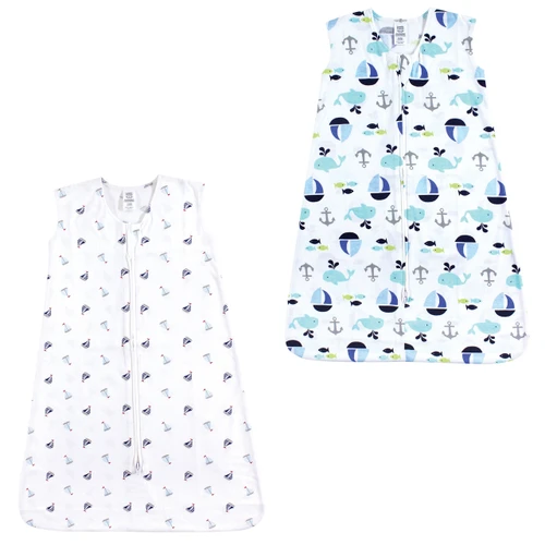 Luvable Friends Safe Sleep Wearable Soft Cotton Sleeping Bag/Blanket, 2-Pack, Sailboats and Ocean