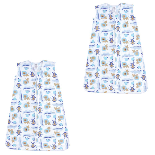 Luvable Friends Sleeveless Jersey Cotton Sleeping Bag, Sack, Blanket, Boy Jungle Jersey 2-Pack