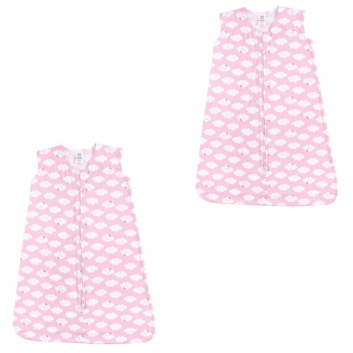Luvable Friends Sleeveless Jersey Cotton Sleeping Bag, Sack, Blanket, Girl Clouds Jersey 2-Pack