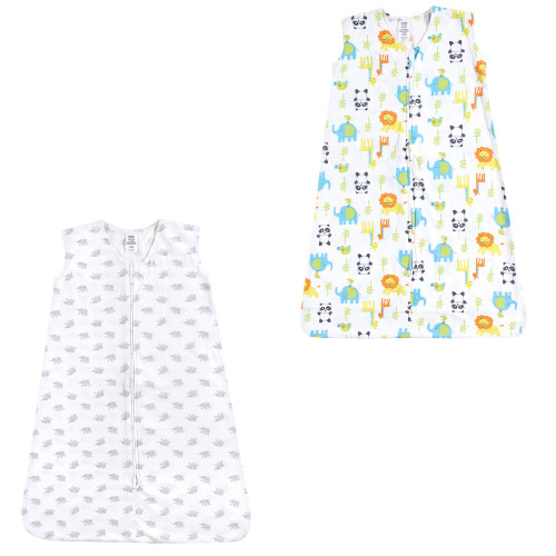 Luvable Friends Sleeveless Jersey Cotton Sleeping Bag, Sack, Blanket, Gray Neutral Animals Jersey 2-Pack