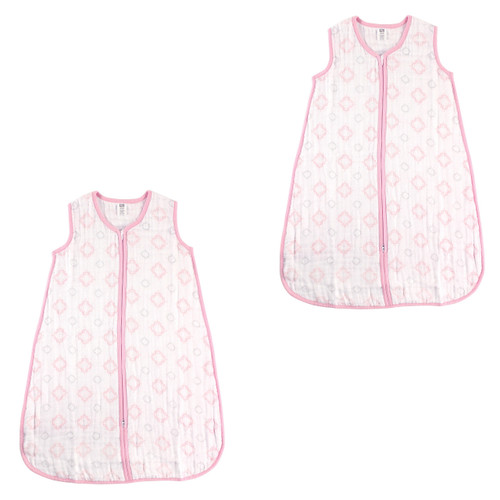 Hudson Baby Girl Safe Sleep Wearable Muslin Sleeping Bag 2-Pack, Pink Damask