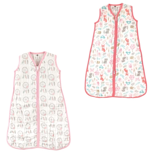 Hudson Baby Muslin Cotton Sleeveless Wearable Sleeping Bag, Sack, Blanket, Dream Catcher Woodland Fox 2-Pack