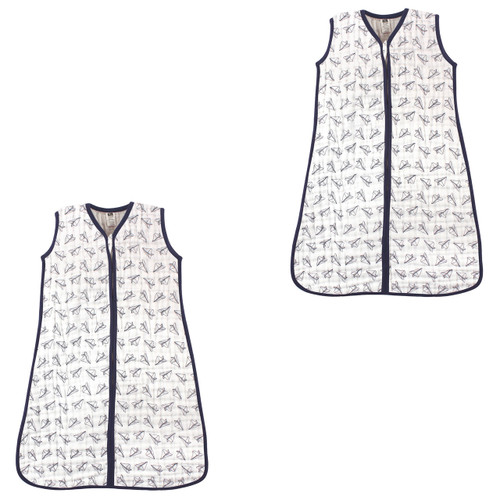 Hudson Baby Muslin Cotton Sleeveless Wearable Sleeping Bag, Sack, Blanket, Paper Airplanes 2-Pack