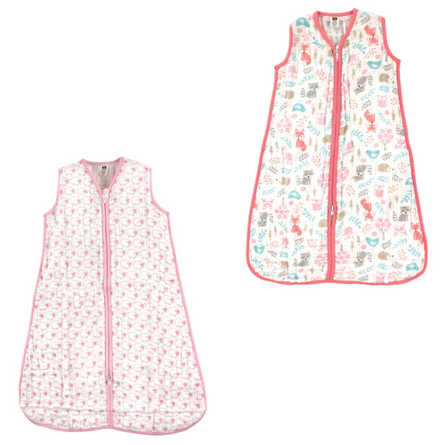 Hudson Baby Safe Sleep Wearable Muslin Sleeping Bag 2Pack, Pink Sheep