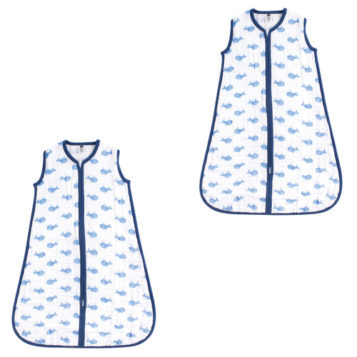 Hudson Baby Muslin Cotton Sleeveless Wearable Sleeping Bag, Sack, Blanket, Whale 2-Pack