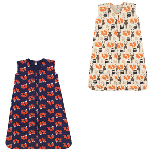 Hudson Baby Cotton Sleeveless Wearable Sleeping Bag, Sack, Blanket, Fox And Wooddfox And Creatures 2-Pack