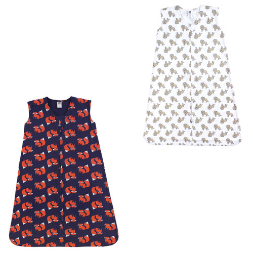 Hudson Baby Cotton Sleeveless Wearable Sleeping Bag, Sack, Blanket, Fox And Lions 2-Pack