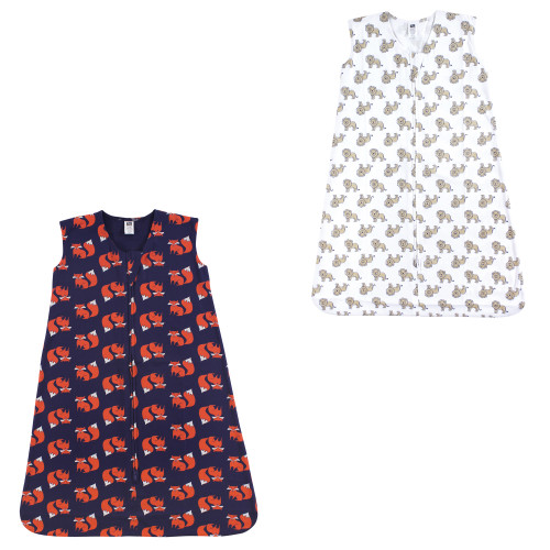 Hudson Baby Cotton Sleeveless Wearable Sleeping Bag, Sack, Blanket, Fox And Lions 2-Pack