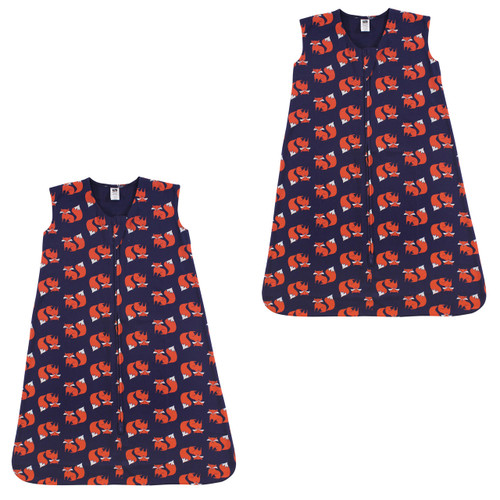 Hudson Baby Cotton Sleeveless Wearable Sleeping Bag, Sack, Blanket, Fox 2-Pack