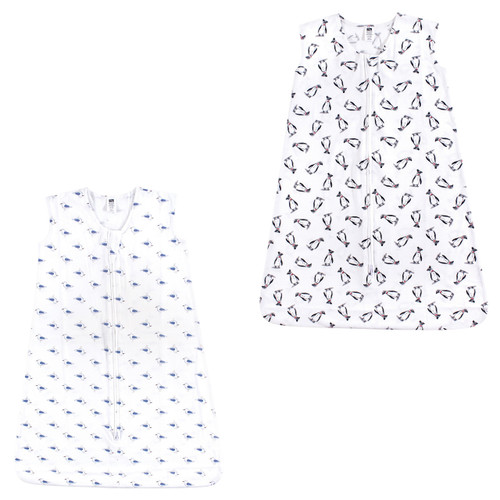 Hudson Baby Cotton Sleeveless Wearable Sleeping Bag, Sack, Blanket, Penguins And Seagull 2-Pack