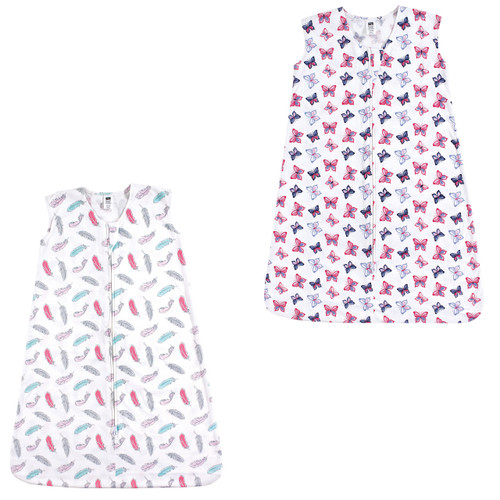 Hudson Baby Safe Sleep Wearable Jersey Sleeping Bag/Blanket 2-Pack, Feathers and Butterflies