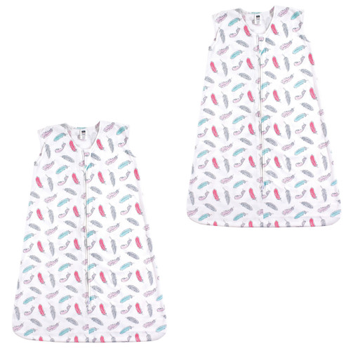 Hudson Baby Cotton Sleeveless Wearable Sleeping Bag, Sack, Blanket, Feathers 2-Pack