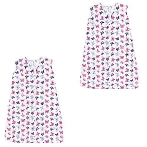 Hudson Baby Cotton Sleeveless Wearable Sleeping Bag, Sack, Blanket, Butterflies 2-Pack